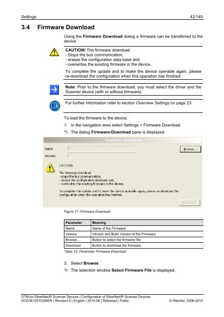 DTM for EtherNet/IP Scanner Devices - Hilscher