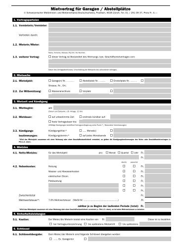 Mietvertrag für Garagen / Abstellplätze - Mieterverband