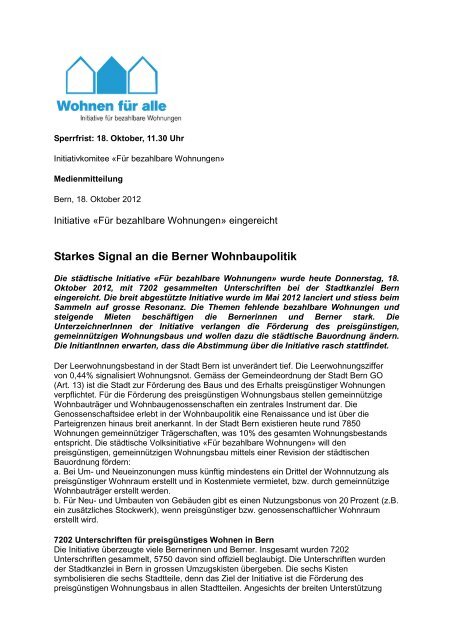 Einreichung der Wohninitiative - Mieterverband