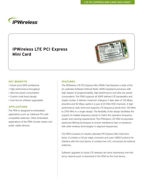 IPWireless LTE PCI Express Mini Card