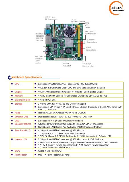 J7F4K1G2E Mini-ITX Motherboard - Jetway Computer