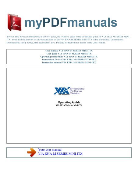 Via Epia V8000 Manual Treadmill User manual VIA EPIA-M SERIES MINI-ITX - MY PDF MANUALS