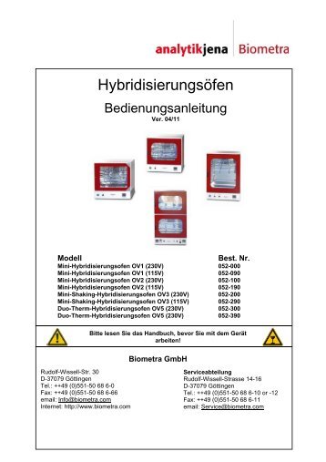 Handbuch Hybridisierungsöfen - Biometra