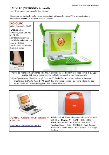 I MINI PC NETBOOK in cartella XO OLPC Walter Casamenti