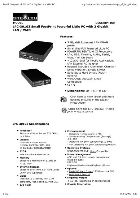 Stealth Computer - LPC-301G3, Gigabit LAN Mini PC - ESO