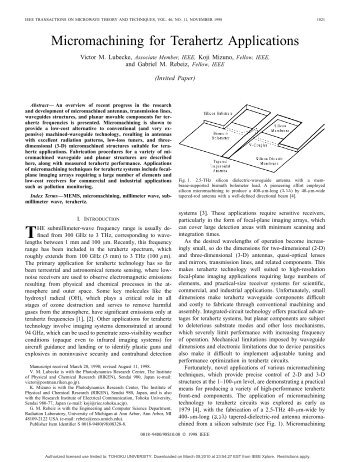 Micromachining for Terahertz Applications - Microwave Theory and ...