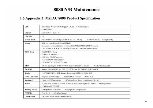 Mitac 8080 Service Manual - laptop schematics, notebook ...