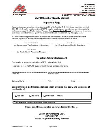 MMPC Supplier Quality Manual Signature Page Supplier ...