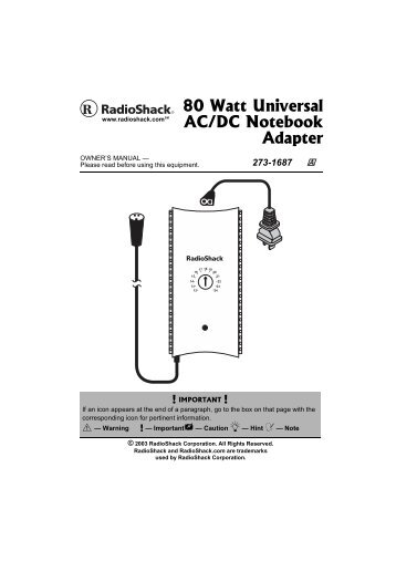 80 Watt Universal AC/DC Notebook Adapter - Radio Shack