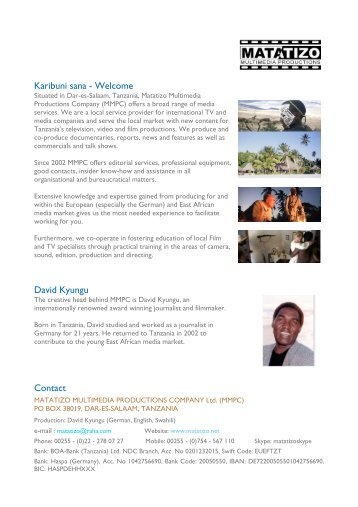 David Kyungu Contact - Matatizo Film Production Services Tanzania