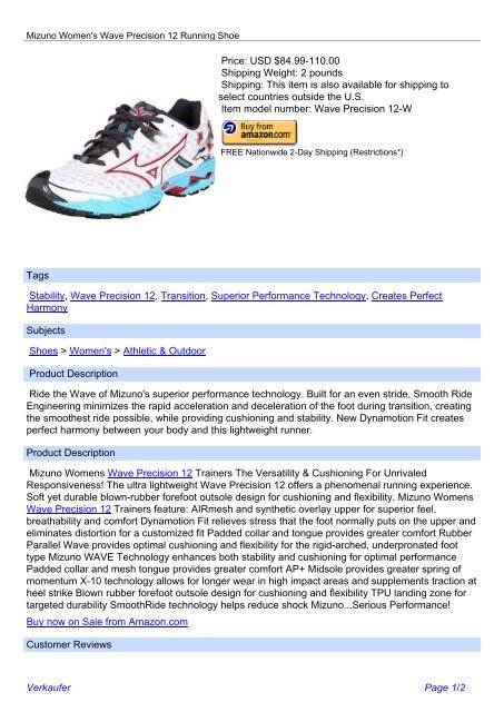 Mizuno Women's Wave Precision 12 Running Shoe PDF - Venalic