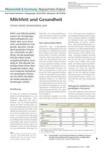 Arnold C., Jahreis G. (2011): Milchfett und Gesundheit