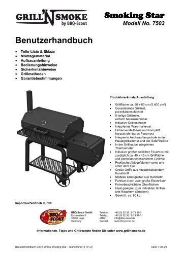 Benutzerhandbuch Grill'n Smoke Smoking Star #7503 - myBBQ.de
