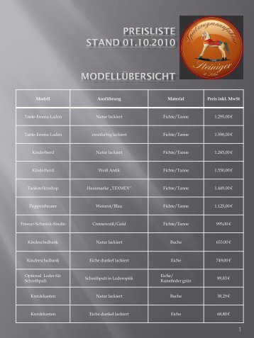 Preisliste - Antik- & Spielzeugmanufaktur Thomas Steiniger & Sohn