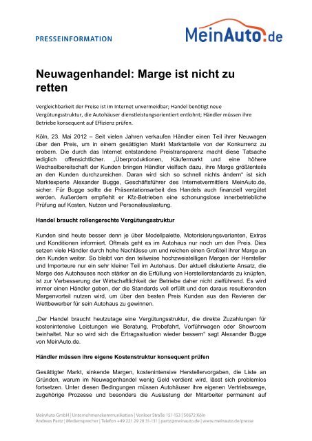 Neuwagenhandel: Marge ist nicht zu retten - MeinAuto.de