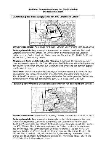 Amtliche Bekanntmachung der Stadt Minden Stadtbezirk Leteln ...