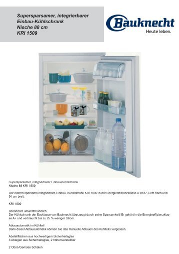 Supersparsamer, integrierbarer Einbau-Kühlschrank Nische 88 cm ...