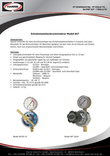 Entnahmestellendruckminderer Modell 847 - The Harris Products ...