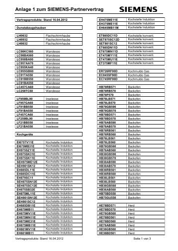 Anlage 1 zum SIEMENS-Partnervertrag - Siemens Home Appliances
