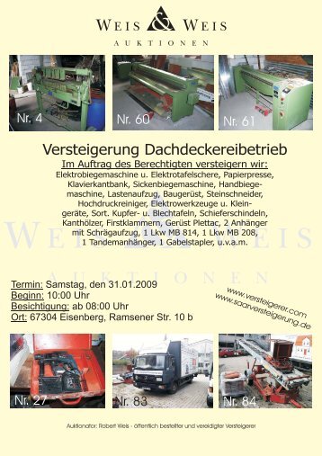 Versteigerung Dachdeckereibetrieb - Weis und Weis Auktionen GmbH