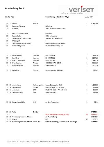 Abverkauf Küche 11 Neu - Veriset Küchen AG