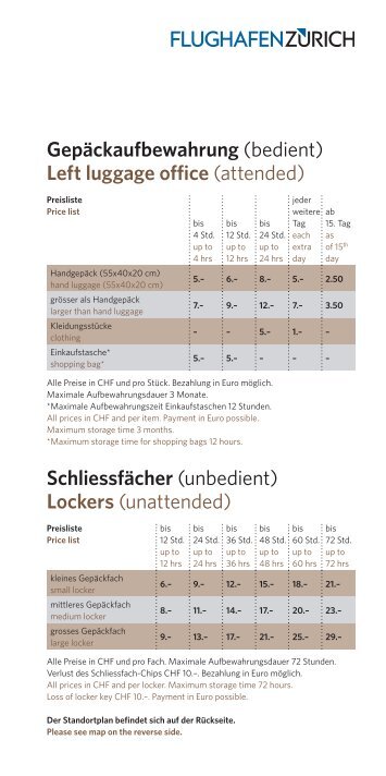 Gepäckaufbewahrung (bedient) Left luggage office ... - Zurich Airport