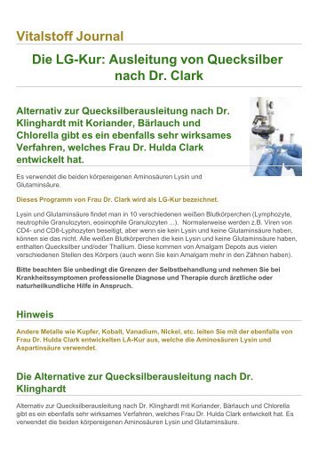 Vitalstoff Journal Die LG-Kur: Ausleitung von Quecksilber nach Dr ...