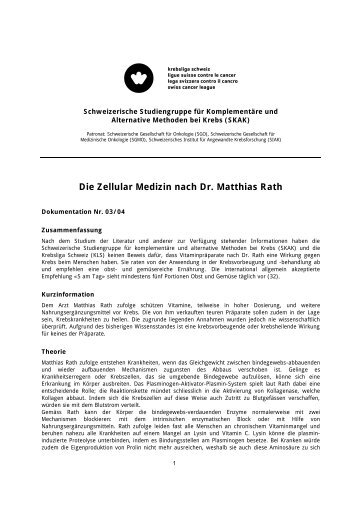 Die Zellular Medizin nach Dr. Matthias Rath - Krebsliga Schweiz