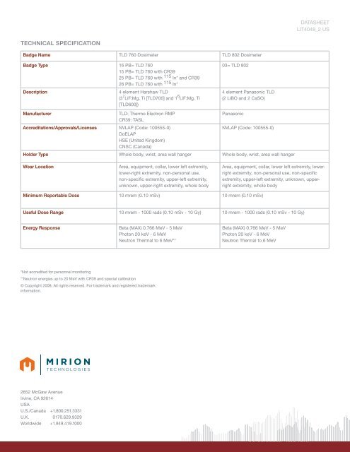 TLD dosimeters - Mirion Technologies