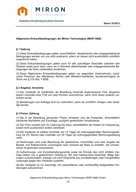 Allgemeine Einkaufsbedingungen der Mirion Technologies (MGPI ...