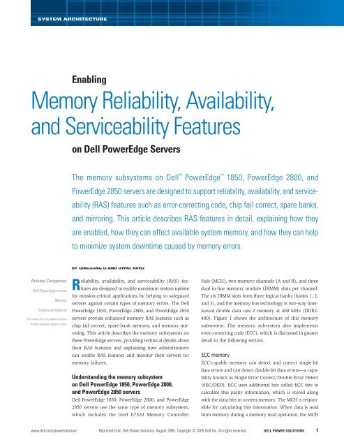 Memory Reliability, Availability, and Serviceability Features - Dell