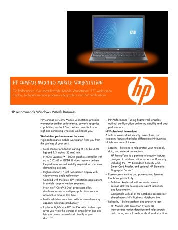 HP Compaq nw9440 Mobile Workstation Data Sheet