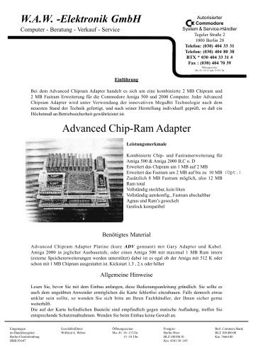 Advanced Chip-Ram Adapter WAW - Amiga Hardware Database