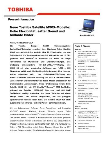 Neue Toshiba Satellite M30X-Modelle: Hohe Flexibilität, satter ...