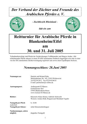 Reitturnier für Arabische Pferde in Blankenheim/Eifel am 30. und 31 ...