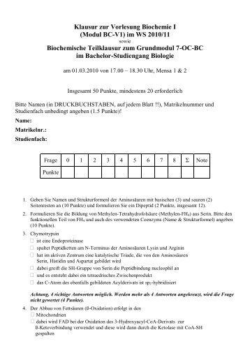 Klausur - Fachbereich Chemie