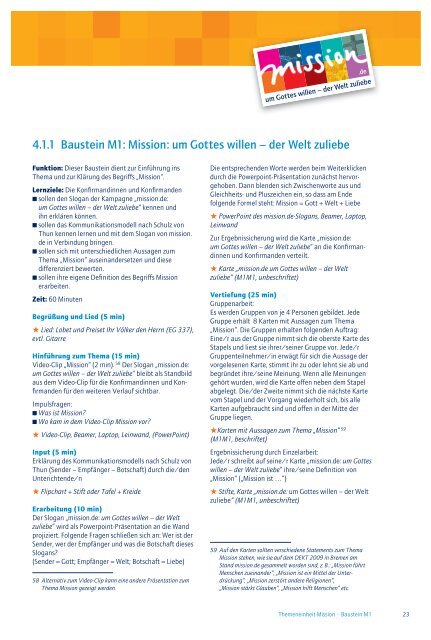 Material für den Konfirmanden unterricht - mission.de