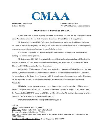 RK&K's Potter Is New Chair of CMAA