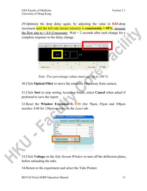 FACSAria SORP Standard Operation Protocol Basic Operation