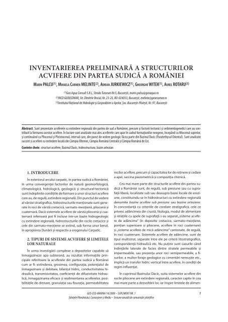 inventarierea preliminară a structurilor acvifere din - GeoEcoMar