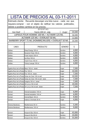 lista de precios 3 nov