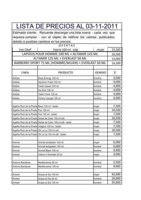 lista de precios 3 nov