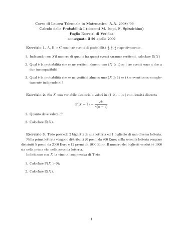 Esercizi - Dipartimento di Matematica