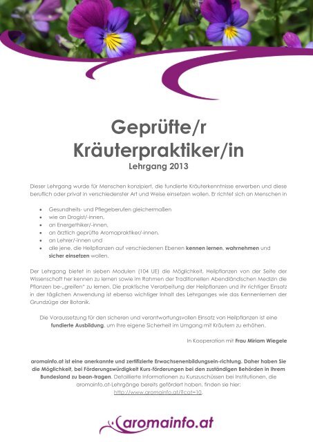 KräuterpraktikerInnen-Lehrgang 2013 – Graz – Modul 1