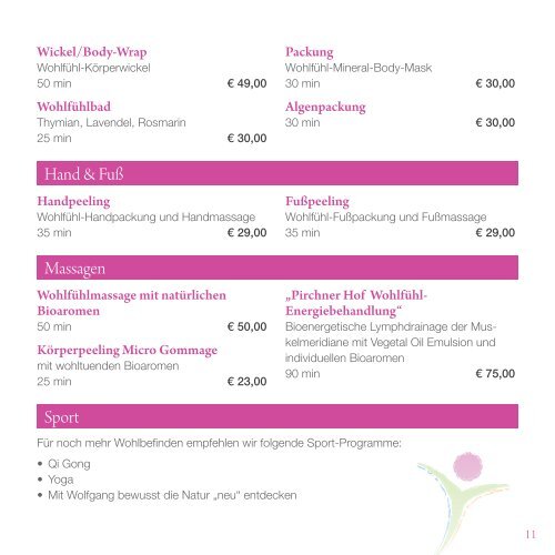 spa – angebote & preise 2011 - Hotel Pirchner Hof