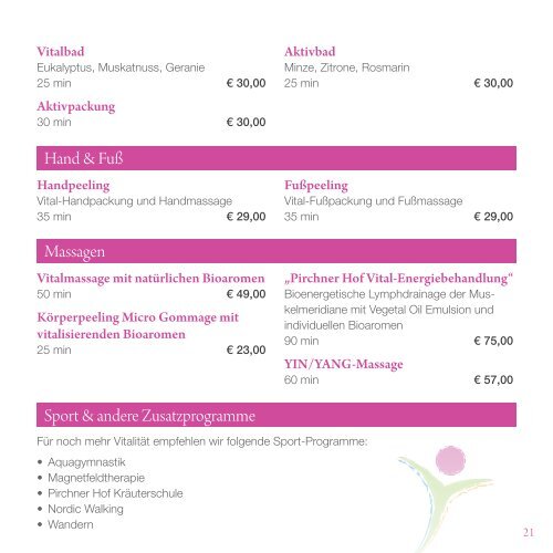 spa – angebote & preise 2011 - Hotel Pirchner Hof