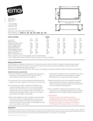 INSTALLATION INFORMATION EMG MODELS: EMG ... - EMG Pickups