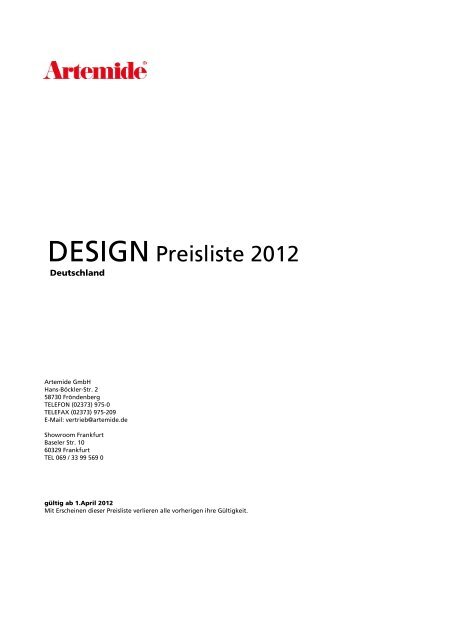 Preisliste von ARTEMIDE DECORATIVE - milano.design