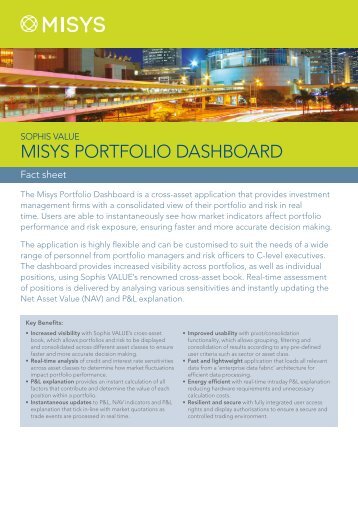Sophis VALUE Misys Portfolio Dashboard Fact Sheet