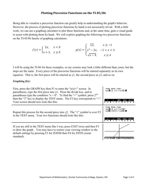 Plotting Piecewise Functions on the TI-85/86 - Sinclair Community ...